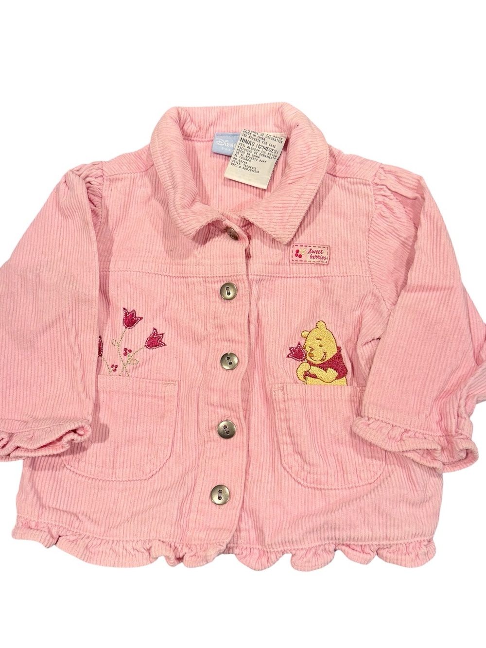 Vintage Winnie the Pooh corduroy 12 month baby girl jacket pink sweet berries
